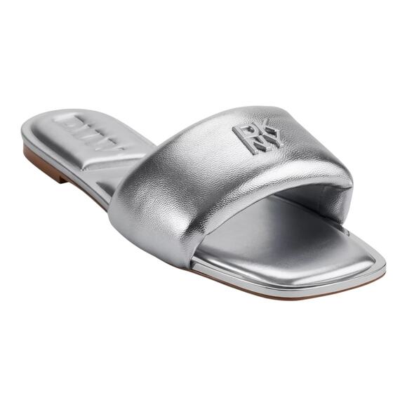 DKNY Women's Drea Logo Slide Sandals Silver Size 6 1/2 - Picture 1 of 4